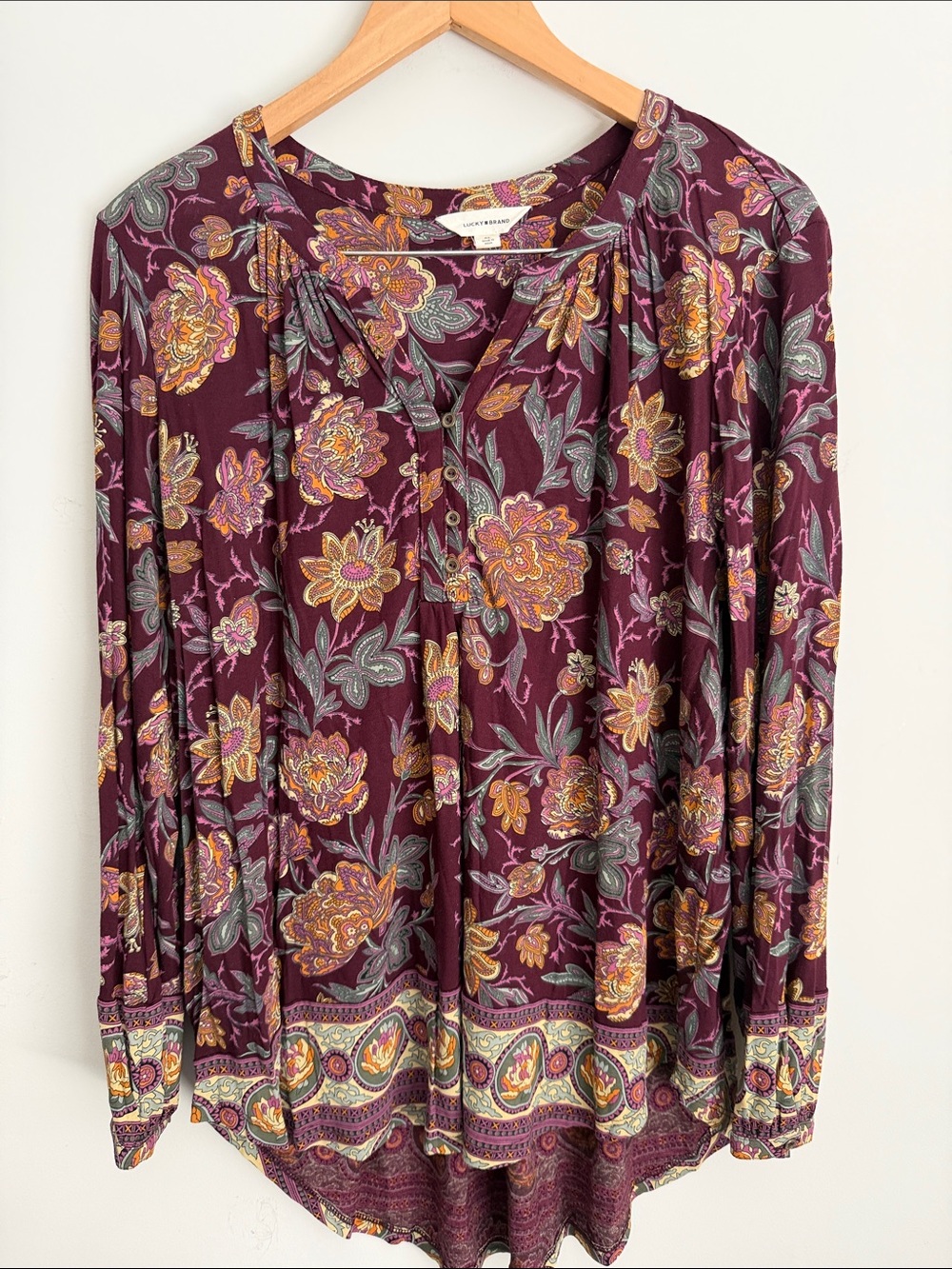 Lucky Brand Boho Blouse high low XL